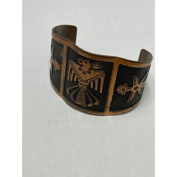 Thunderbird Kei Copper Cuff Bracelet with Thunderbird and Kachina spirits, Nativ - Picture 3 of 7